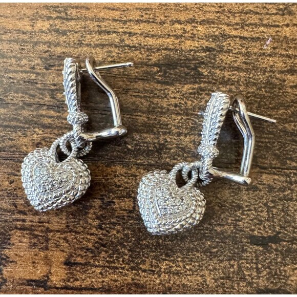 Judith Ripka Sterling Silver Diamonique CZ Heart Dangle Earrings 925 Rope - Picture 3 of 6